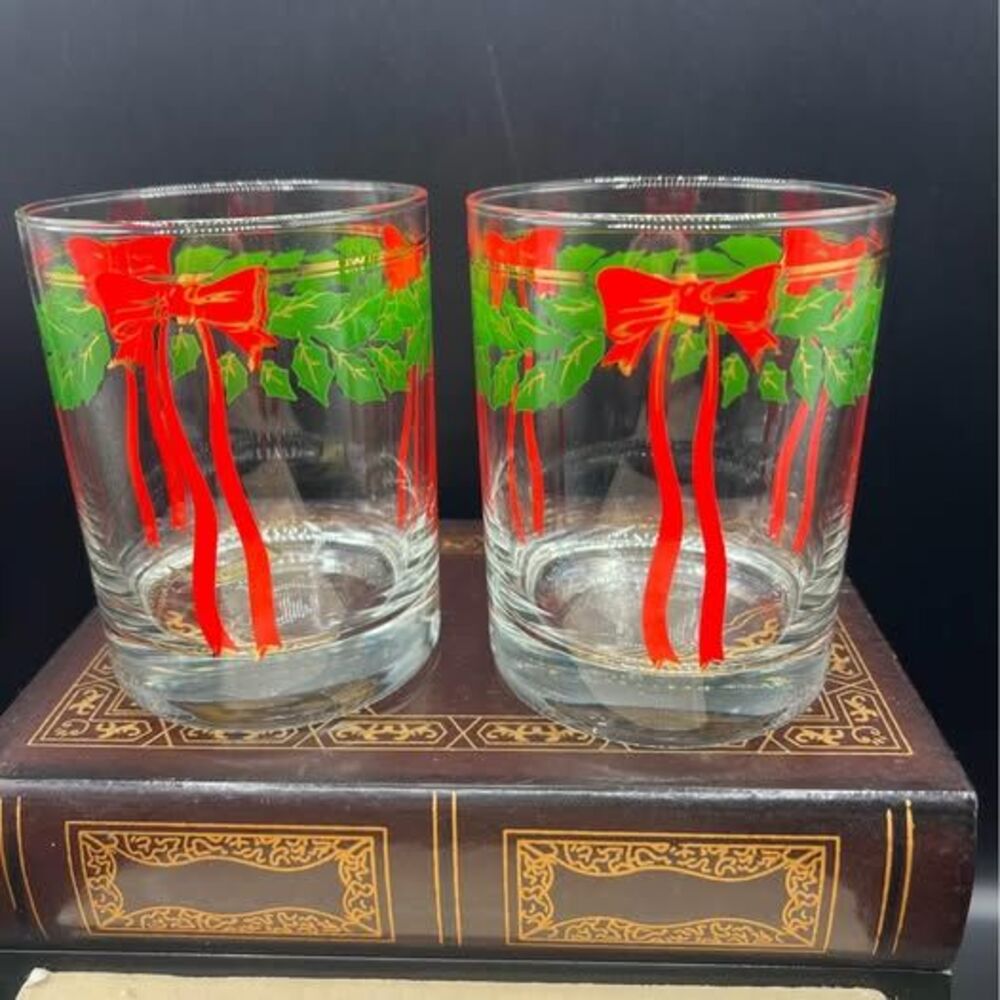 4 Lowball Old Fashioned Holly Christmas 14oz In Box - Georges Briard